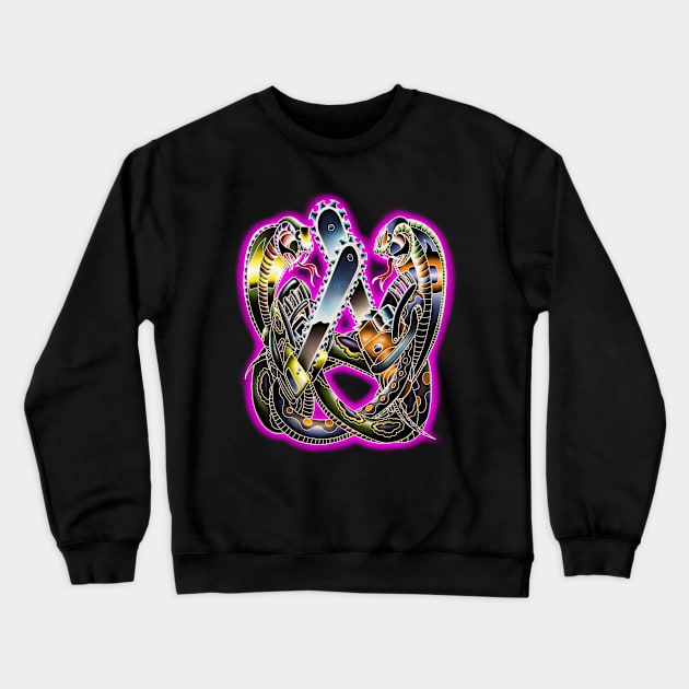 Cobras! Chainsaws! F.U! Crewneck Sweatshirt by FullTuckBoogie